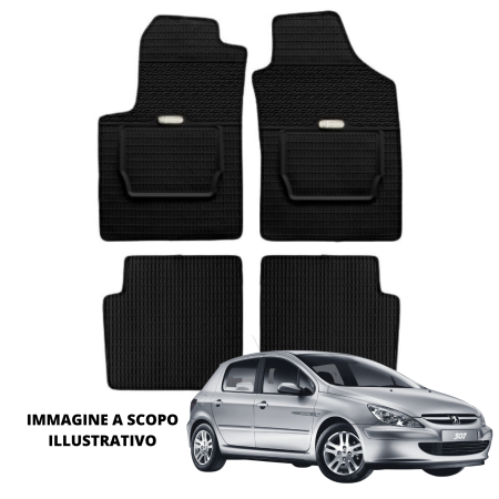 LUCEV Tappetini in Gomma per Peugeot 307 (01>), Nero, con Fermi