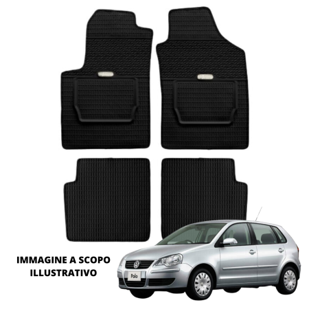 LUCEV Tappetini in Gomma per Volkswagen Polo (05>09), Nero, con Fermi