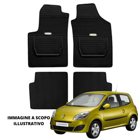 LUCEV Tappetini in Gomma per Renault Twingo (07>), Nero, con Fermi