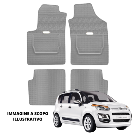 LUCEV Tappetini in Gomma per Citroën C3 Picasso (09>), Grigio, con Fermi