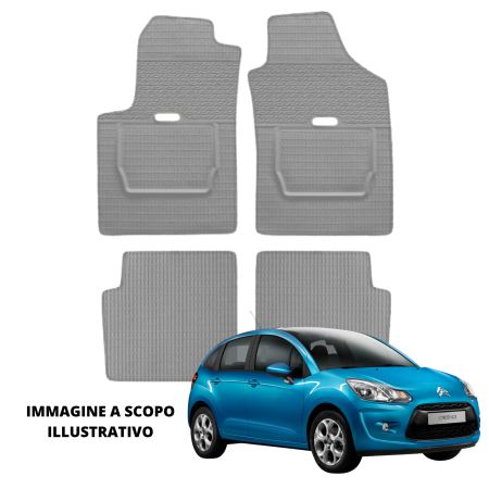 LUCEV Tappetini in Gomma per Citroën C3 (09>), Grigio, con Fermi