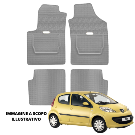LUCEV Tappetini in Gomma per Peugeot 107 (05>), Grigio, con Fermi