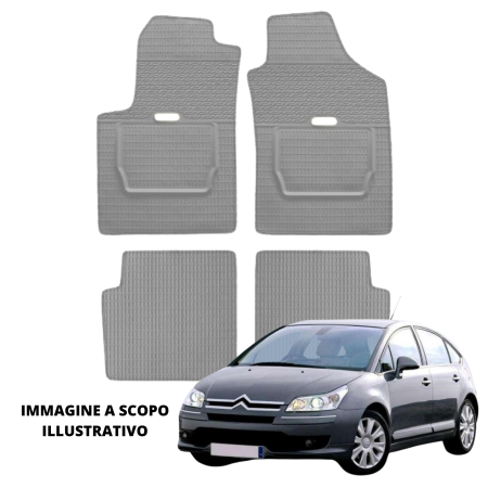 LUCEV Tappetini in Gomma per Citroën C4 (04>10), Grigio, con Fermi