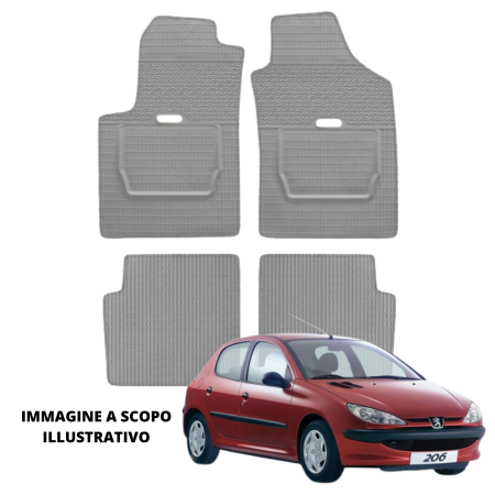 LUCEV Tappetini in Gomma per Peugeot 206 (98>), Grigio, senza Fermi