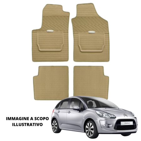 LUCEV Tappetini in Gomma per Citroën C3 (09>), Avana, con Fermi