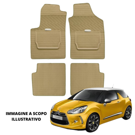 LUCEV Tappetini in Gomma per Citroën DS3 (10>), Avana, con Fermi