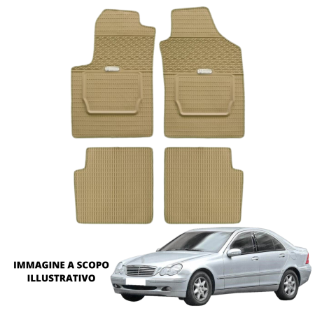 LUCEV Tappetini in Gomma per Mercedes Classe C W203 (01>12/06), Avana, con Fermi