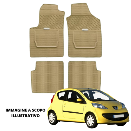 LUCEV Tappetini in Gomma per Peugeot 107 (05>), Avana, con Fermi