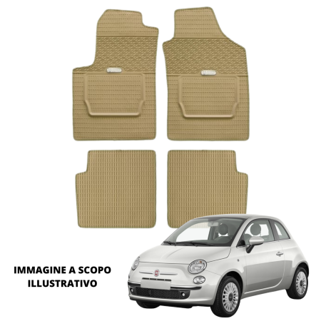 LUCEV Tappetini in Gomma per Fiat 500 (07>10), Avana, senza Fermi
