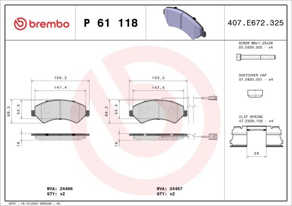 Pastiglie Freno Anteriori Brembo P61118 – Fiat Ducato Citroen Jumper Peugeot Boxer Ram ProMaster – foto 2