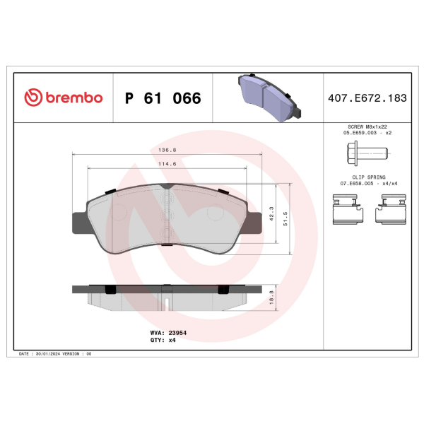 Brembo P61066 Kit pastiglie freno anteriori per CITROEN C2,C3 -,C4 CACTUS – foto 3