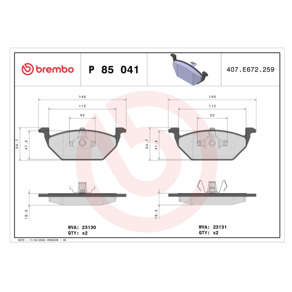 Brembo P85041 Kit pastiglie freno anteriori per AUDI A1,A3 – foto 2