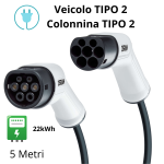 Cavo di Ricarica Auto Elettrica Tipo 2 7 Pin 32A Monofase 22 kW Compatibile con Colonnine e Wallbox