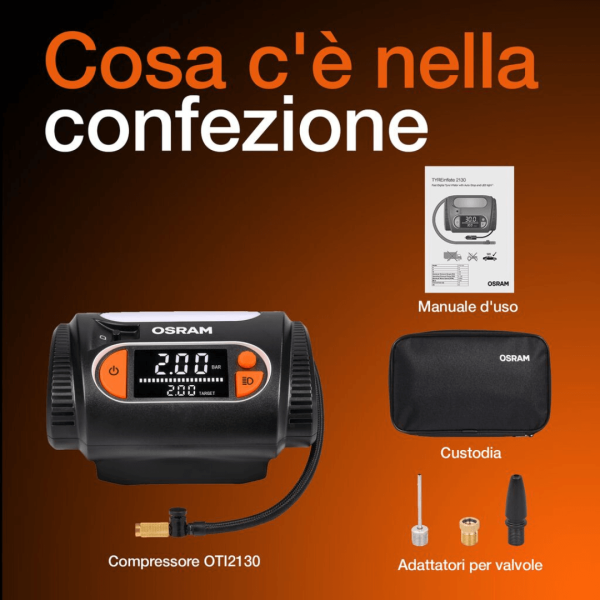 TYREinflate Compressore aria portatile Osram OTI2130 con cavo di alimentazione lungo 3,5mt – foto 3
