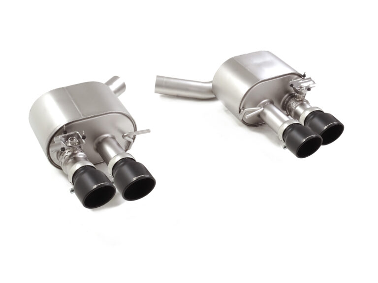 Posteriore inox sdoppiato con terminali rotondi 4 / 102 mm Sport Line sfalsati Black con valvole integrate.Il controllo della valvola avviene tramite il motorino della valvola originale. per Audi S5 - Ragazzon 50.1263.64B