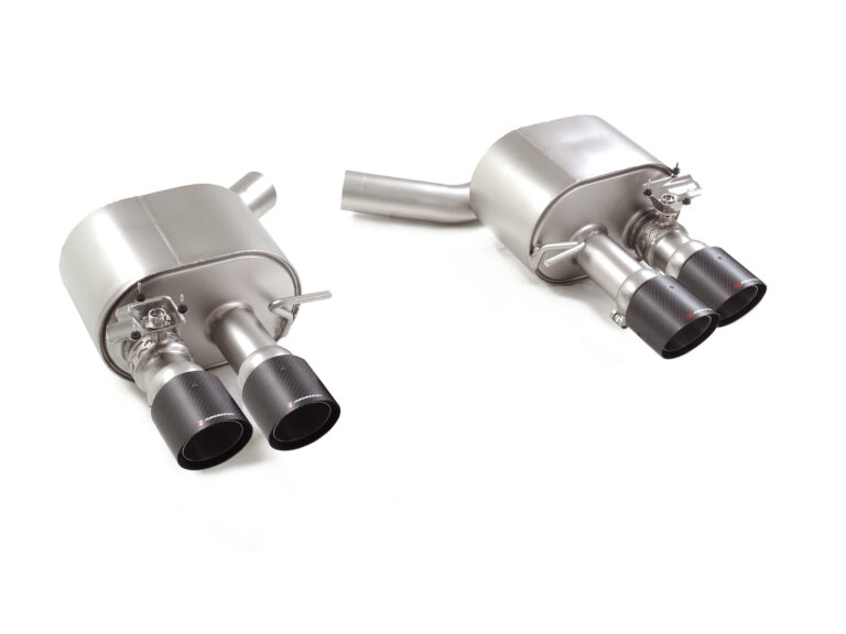 Posteriore inox sdoppiato con terminali rotondi 4 / 100 mm Carbon Shot sfalsati con valvole integrate.Il controllo della valvola avviene tramite il motorino della valvola originale. per Audi S5 - Ragazzon 50.1263.84