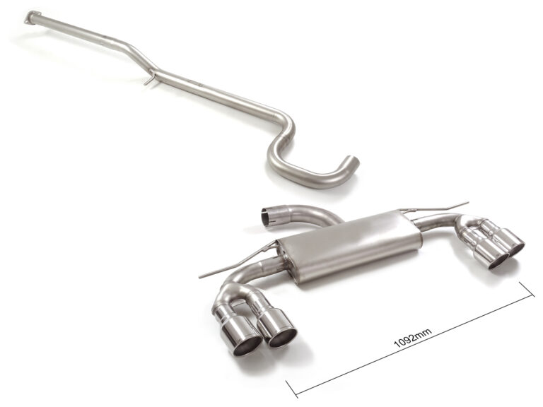 Tubo centrale Gr.N senza silenziatore inox + Posteriore inox sdoppiato con terminali rotondi 2 / 2x90 mm Sport Line sfalsati Omologazione valida solo per il silenziatore posteriore per Audi A3 (typ 8Y - Ragazzon 50.1267.58