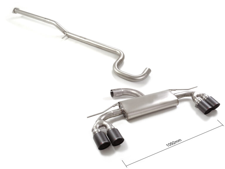 Tubo centrale Gr.N senza silenziatore inox + Posteriore inox sdoppiato con terminali rotondi 2 / 2x90 mm Carbon Shot sfalsati Omologazione valida solo per il silenziatore posteriore per Audi A3 (typ 8Y - Ragazzon 50.1267.78