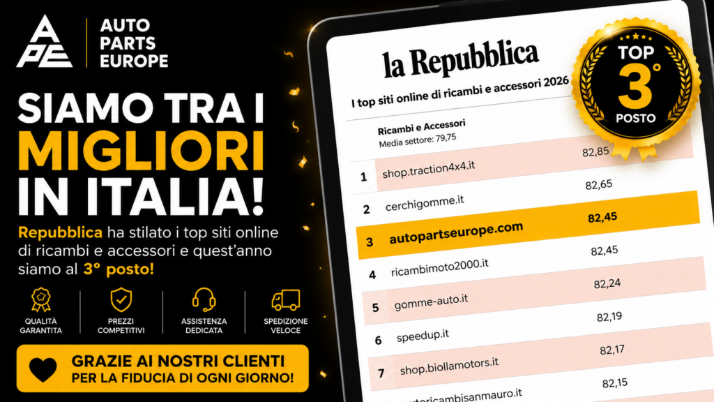 Auto Parts Europe al terzo posto tra i migliori e-commerce di ricambi auto in Italia, classifica La Repubblica 2026