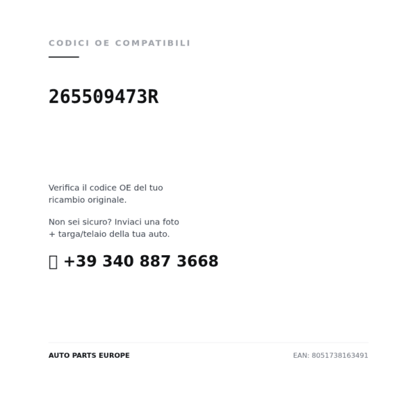 Codici OE compatibili Fanale Posteriore Destro Dacia Duster 2021+ (265509473R). Assistenza WhatsApp +39 340 887 3668