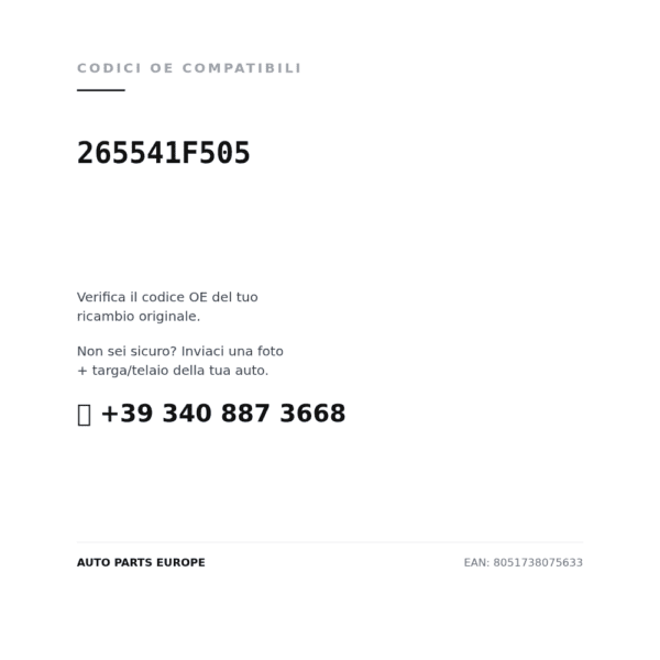 Kompatible OE-Nummern Rückleuchten Rechts Nissan Micra 2001-2002 (265541F505). Kundenservice WhatsApp +39 340 887 3668