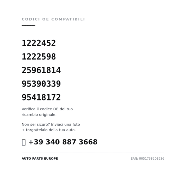 Kompatible OE-Nummern Rückleuchten Rechts Opel Mokka 2012+ (1222452, 1222598, 25961814, 95390339, 95418172). Kundenservice WhatsApp +39 340 887 3668