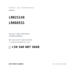 Codici OE compatibili Fanale Posteriore Destro Range Rover Evoque 2011+ (LR025148, LR088531). Assistenza WhatsApp +39 340 887 3668