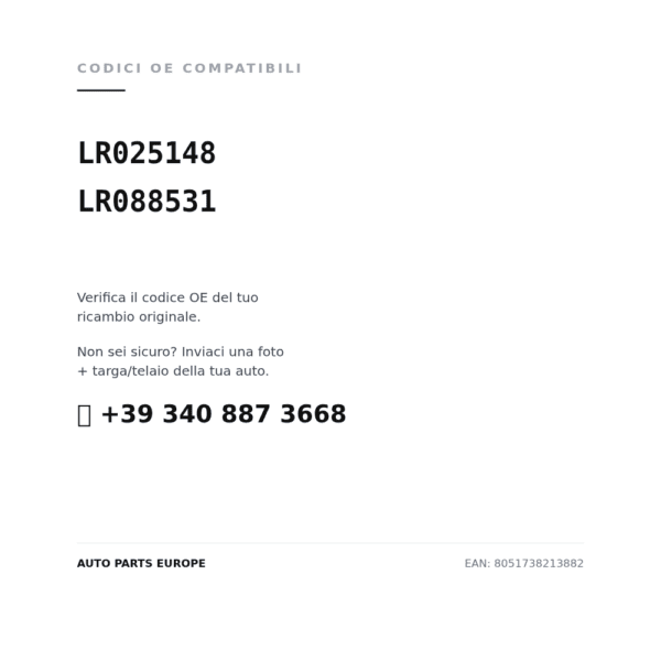 Codici OE compatibili Fanale Posteriore Destro Range Rover Evoque 2011+ (LR025148, LR088531). Assistenza WhatsApp +39 340 887 3668