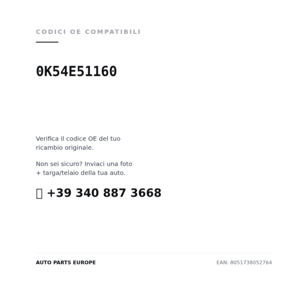 Codici OE compatibili Fanale Posteriore Sinistro KIA Carnival 2001+ (0K54E51160). Assistenza WhatsApp +39 340 887 3668