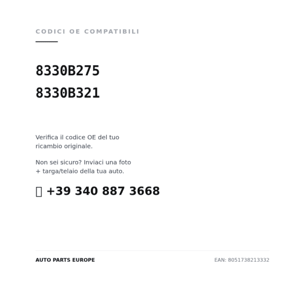 Kompatible OE-Nummern Rückleuchten Links Mistubishi Asx 2019+ (8330B275, 8330B321). Kundenservice WhatsApp +39 340 887 3668
