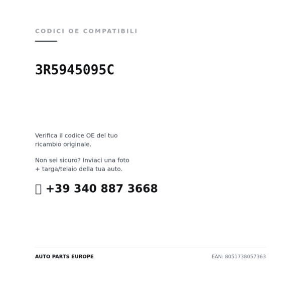 Codici OE compatibili Fanale Posteriore Sinistro Seat Exeo 2009-2010 (3R5945095C). Assistenza WhatsApp +39 340 887 3668