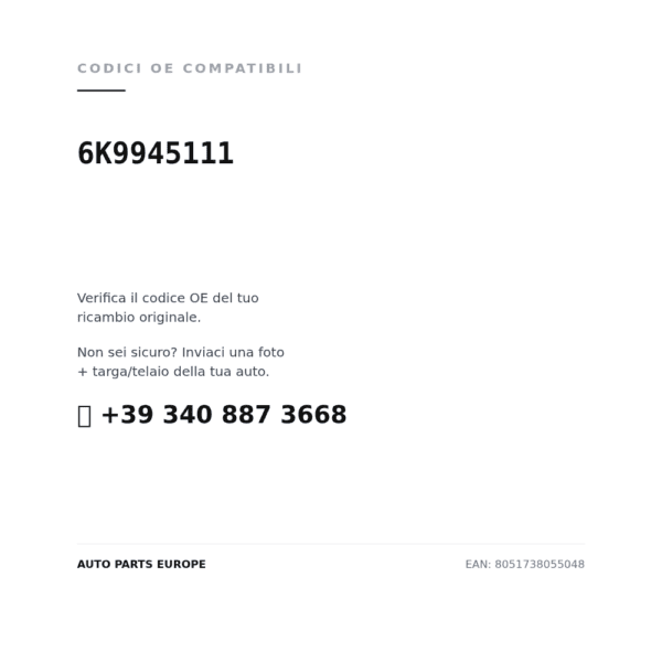 Kompatible OE-Nummern Rückleuchten Links Volkswagen 1995+ – Caddy/Seat Inca (6K9945111). Kundenservice WhatsApp +39 340 887 3668
