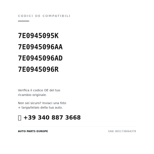 Kompatible OE-Nummern Rückleuchten Links Volkswagen T6 2015 – 1-Tür (7E0945095K, 7E0945096AA, 7E0945096AD, 7E0945096R). Kundenservice WhatsApp +39 340 887 3668
