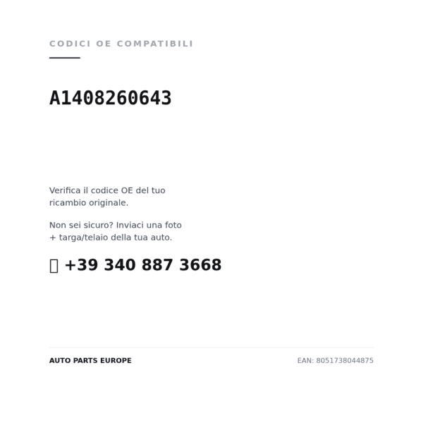 Kompatible OE-Nummern Fanalino Sinistro Mercedes Classe S 95' – W140 Bianco (A1408260643). Kundenservice WhatsApp +39 340 887 3668