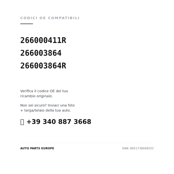 Codici OE compatibili Fanalino Sinistro Renault Captur 2013-2016 – - Clio 2012 Con Luce Diurna A Led Dx (266000411R, 266003864, 266003864R). Assistenza WhatsApp +39 340 887 3668