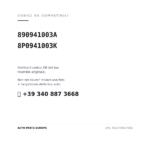 Kompatible OE-Nummern Scheinwerfer Links Audi A3 2003-2007 (890941003A, 8P0941003K). Kundenservice WhatsApp +39 340 887 3668