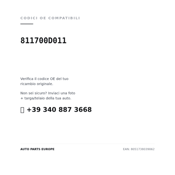 Codici OE compatibili Faro Anteriore Sinistro Toyota Yaris 98' – Modello Valeo (811700D011). Assistenza WhatsApp +39 340 887 3668