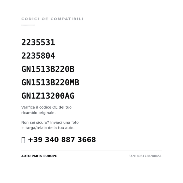 Kompatible OE-Nummern Nebelscheinwerfer Rechts Ford Ecosport 2017+ (2235531, 2235804, GN1513B220B, GN1513B220MB, GN1Z13200AG). Kundenservice WhatsApp +39 340 887 3668