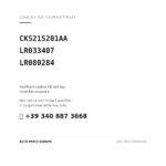 Codici OE compatibili Fendinebbia Sinistro Range Rover 2012+ (CK5215201AA, LR033407, LR080284). Assistenza WhatsApp +39 340 887 3668