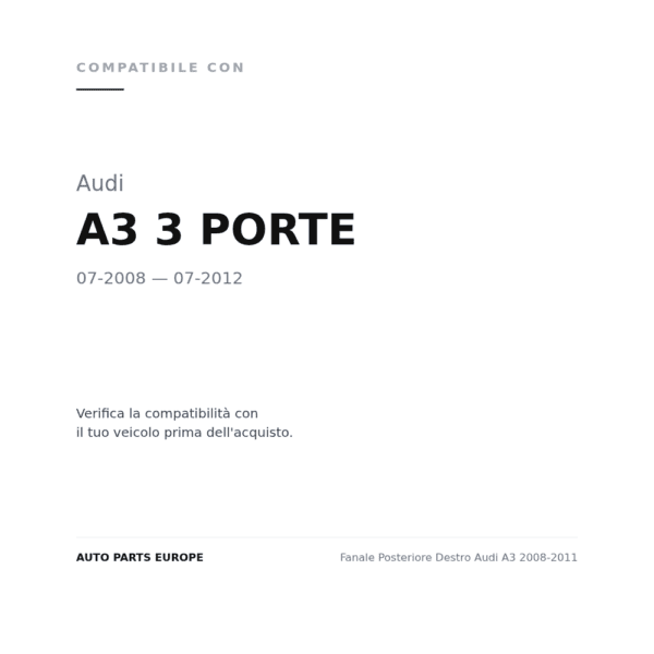 Fanale Posteriore Destro Audi A3 2008-2011 compatibilità veicoli (Audi A3 3 PORTE (2008-2012))