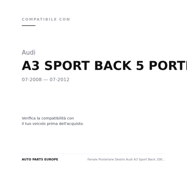 Fanale Posteriore Destro Audi A3 Sport Back 2008+ – Interno A Led compatibilità veicoli (Audi A3 SPORT BACK 5 PORTE (2008-2012))