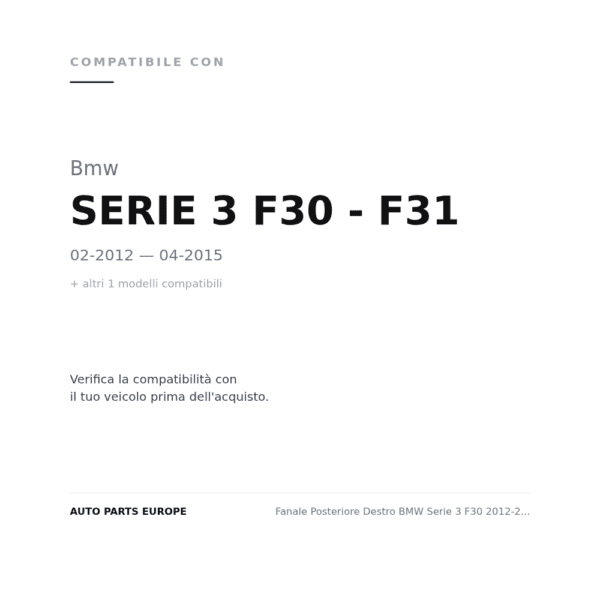 Fanale Posteriore Destro BMW Serie 3 F30 2012-2014 - Station Wagon compatibilità veicoli (Bmw SERIE 3 F30 - F31 (2012-2015) · Bmw SERIE 3 F30 - F31 (2015-2019))