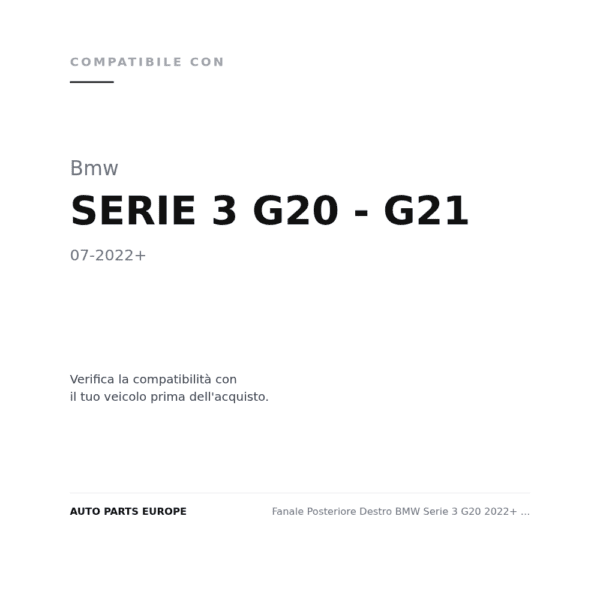 Fanale Posteriore Destro BMW Serie 3 G20 2022+ – Interno compatibilità veicoli (Bmw SERIE 3 G20 - G21 (2022+))