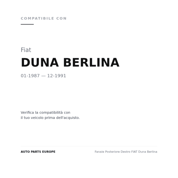 Fanale Posteriore Destro FIAT Duna Berlina compatibilità veicoli (Fiat DUNA BERLINA (1987-1991))