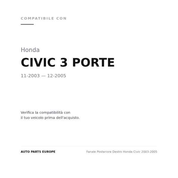 Fanale Posteriore Destro Honda Civic 2003-2005 compatibilità veicoli (Honda CIVIC 3 PORTE (2003-2005))