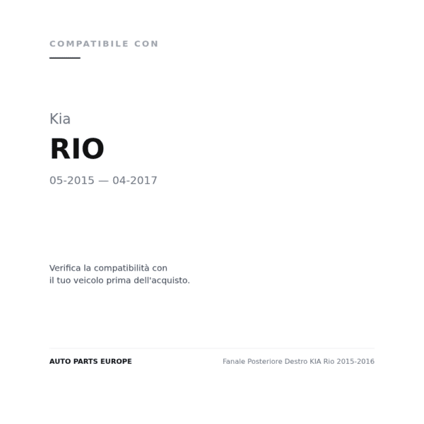 Fanale Posteriore Destro KIA Rio 2015-2016 compatibilità veicoli (Kia RIO (2015-2017))