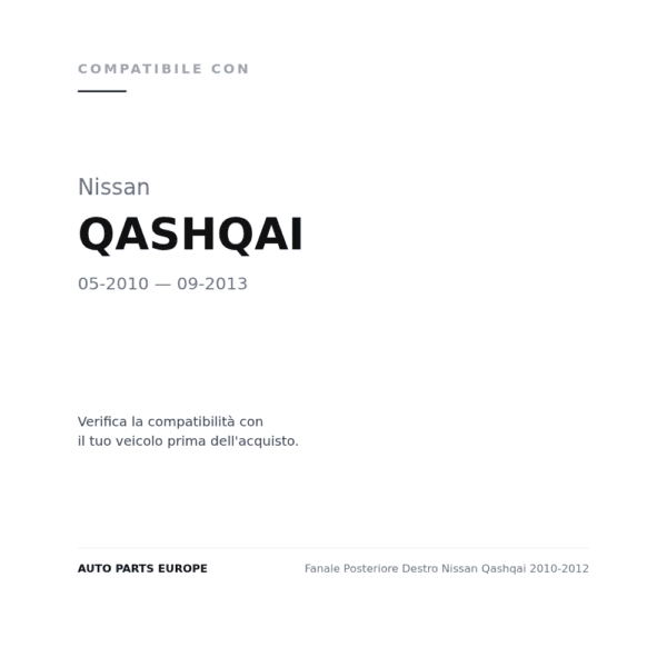 Fanale Posteriore Destro Nissan Qashqai 2010-2012 compatibilità veicoli (Nissan QASHQAI (2010-2013))