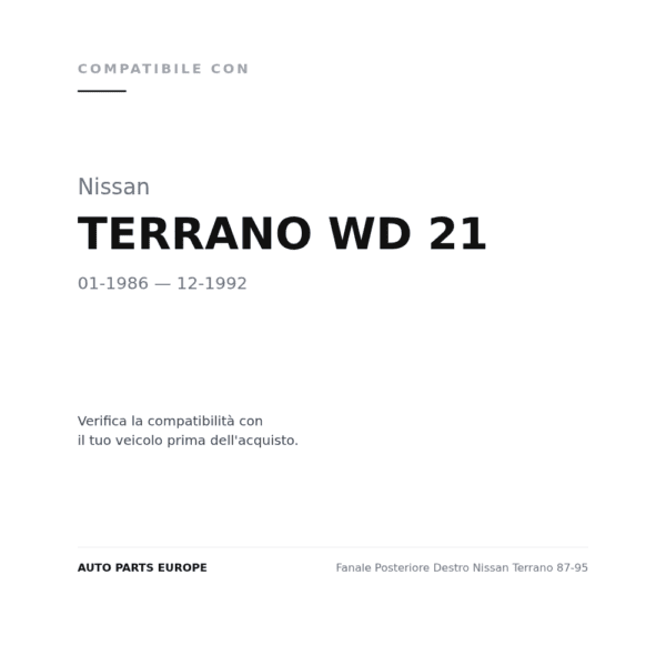 Fanale Posteriore Destro Nissan Terrano 87-95 compatibilità veicoli (Nissan TERRANO WD 21 (1986-1992))