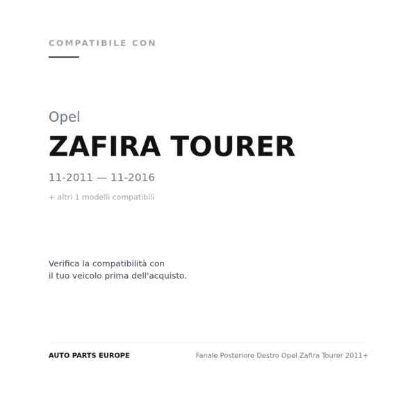 Fanale Posteriore Destro Opel Zafira Tourer 2011+ compatibilità veicoli (Opel ZAFIRA TOURER (2011-2016) · Opel ZAFIRA TOURER (2016+))