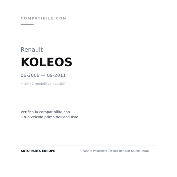 Fanale Posteriore Destro Renault Koleos 2008+ – Interno compatibilità veicoli (Renault KOLEOS (2008-2011) · Renault KOLEOS (2011-2015))